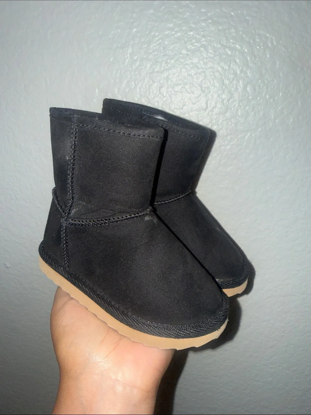 Old Navy Black Toddler Faux-Suede Booties with Tan Sole
